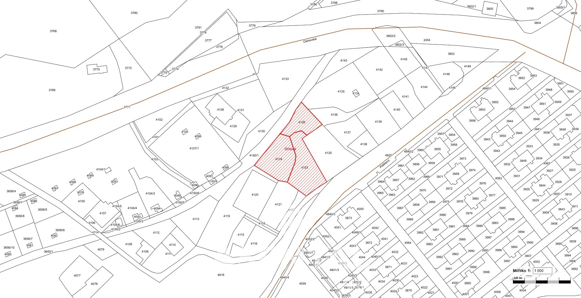 Prodej souboru pozemků o celkové výměře 2 442 m² v k.ú. Orlová