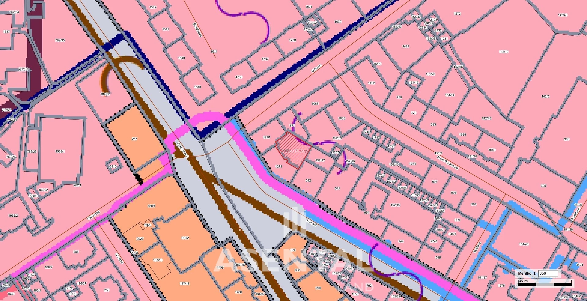 Prodej pozemku o výměře 238 m² v k.ú. Mariánské Hory