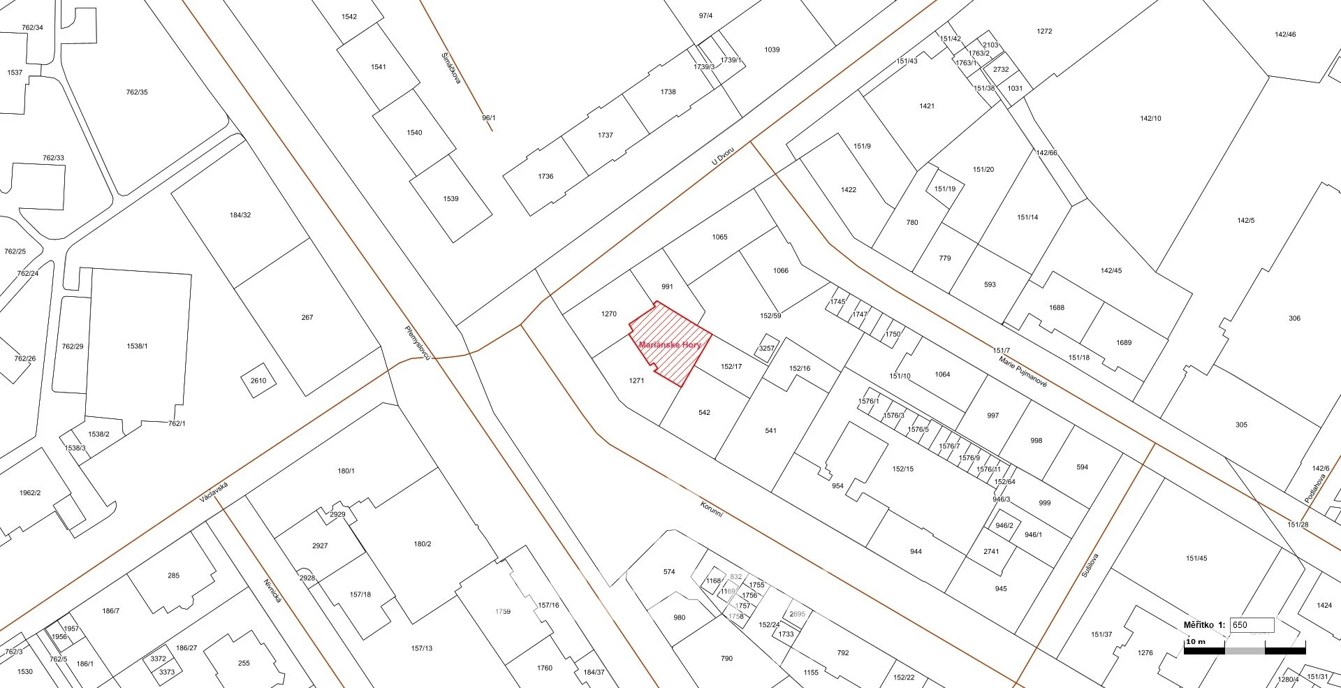 Prodej pozemku o výměře 238 m² v k.ú. Mariánské Hory