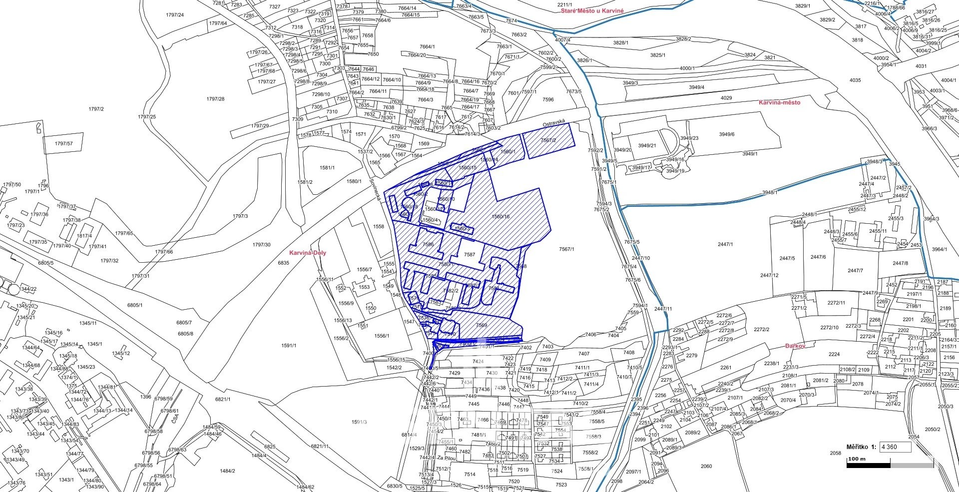 Prodej pozemků 114 814 m² Karviná - Doly
