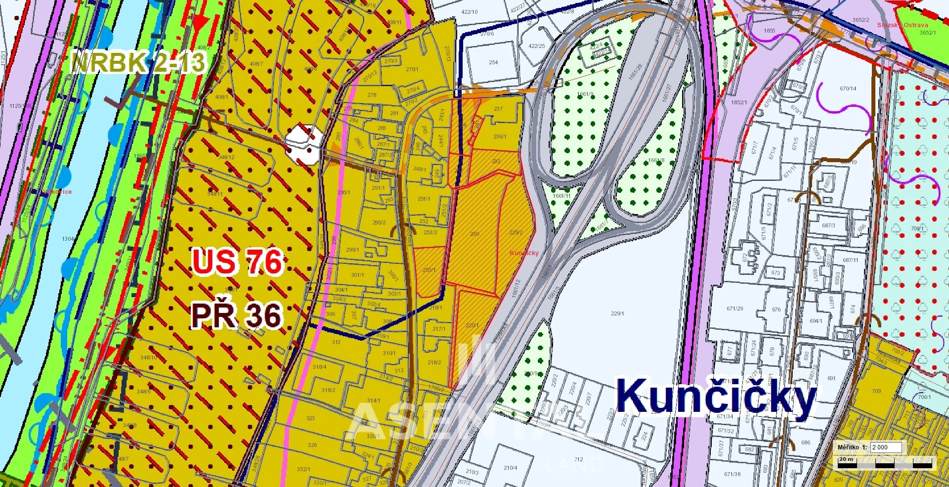 Prodej souboru pozemků o výměře  18 754 m² v k.ú. Kunčičky - plochy smíšené - bydlení a služby