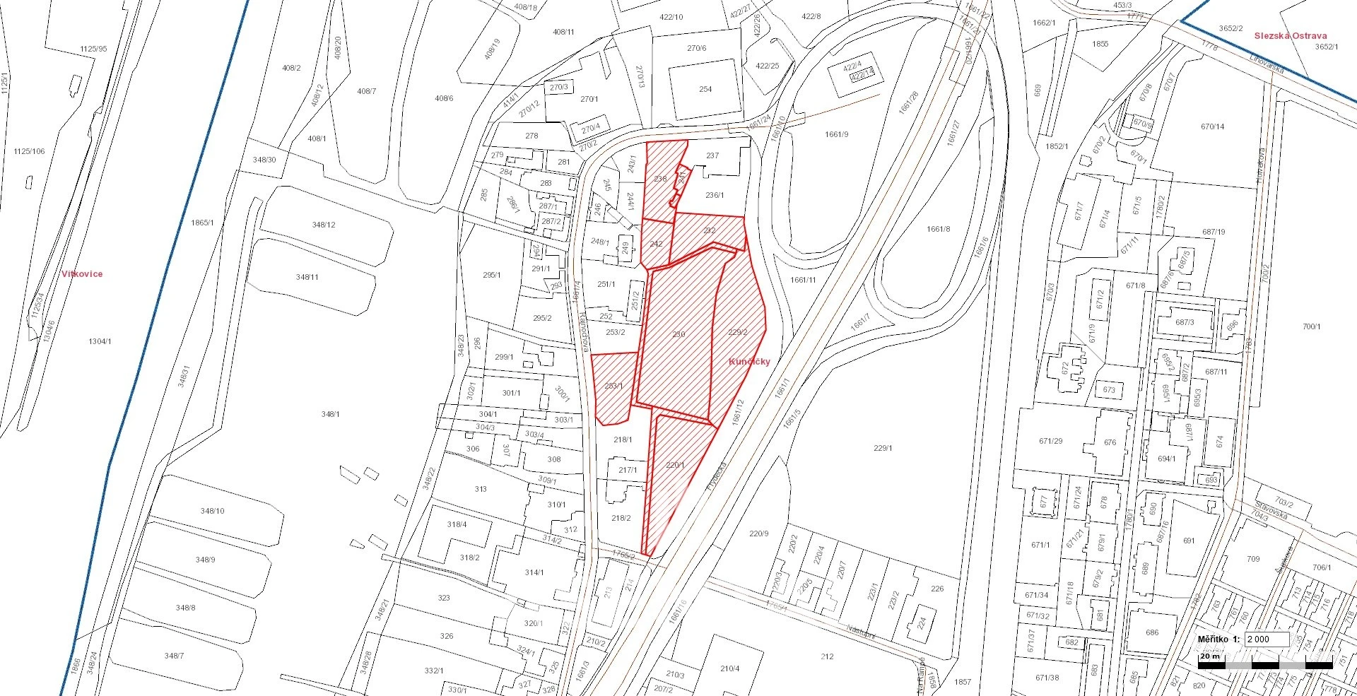 Prodej souboru pozemků o výměře  18 754 m² v k.ú. Kunčičky - plochy smíšené - bydlení a služby