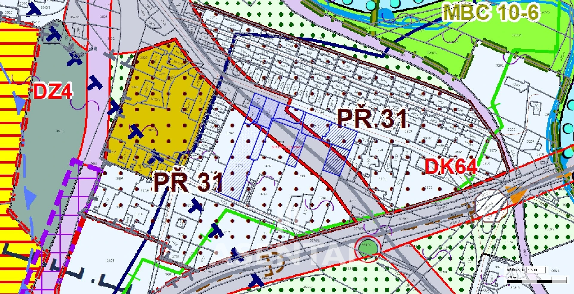 Prodej souboru pozemků o výměře  9 055 m² v k.ú. Slezská Ostrava v lehkém průmyslu s plochou přestavby - plochy smíšené - bydlení a služby